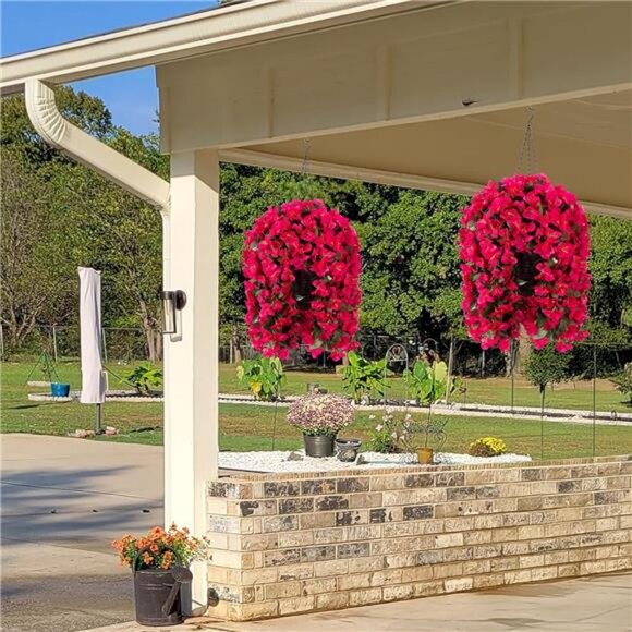 Artificial Bougainvillea Faux Flowers Plants Baskets for Outdoor Outside Summer - Picture 2 of 7